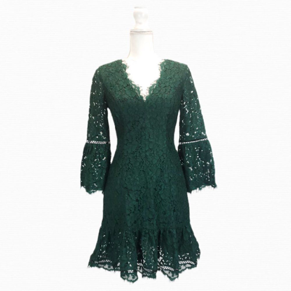 Eliza J Green Bell Sleeve Lace Mini Dress J-0238f1.6 - Picture 4 of 13
